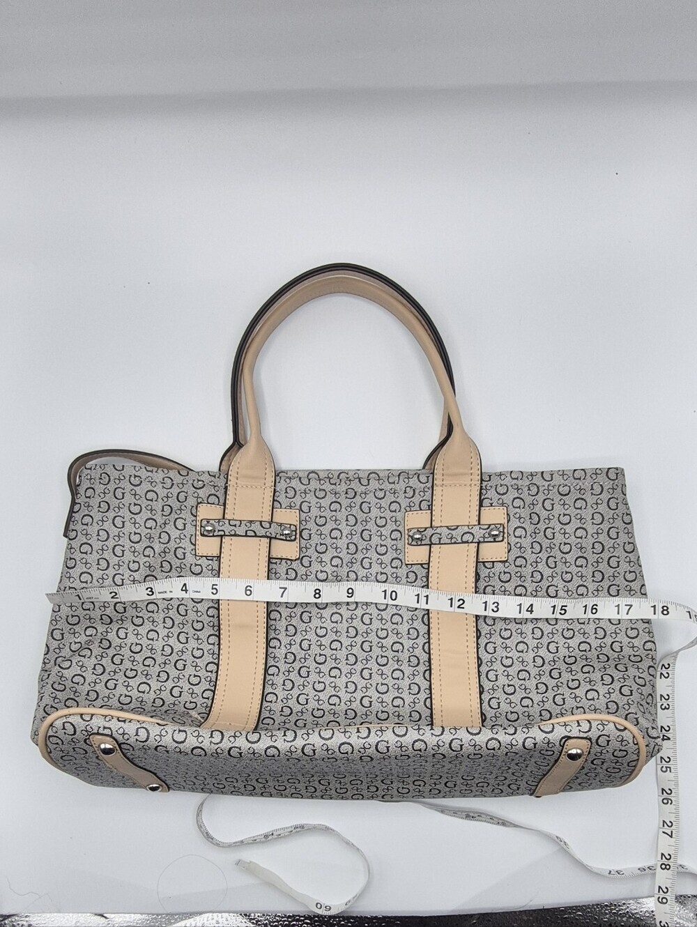 GUESS Beige and Gray Signature Satchel - Picture 3 of 10